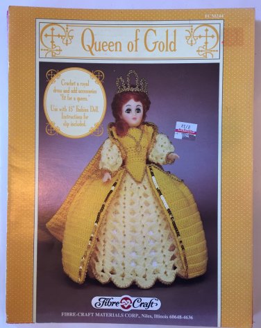 Fibre Craft 15" Doll Gown Queen of Gold FCM 244 Crochet Pattern