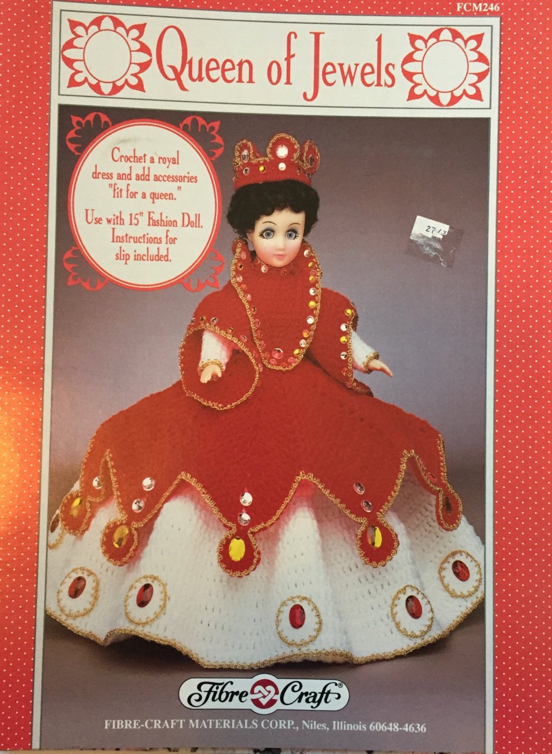 Fibre Craft 15" Doll Gown Queen of Jewels FCM 246 Crochet Pattern