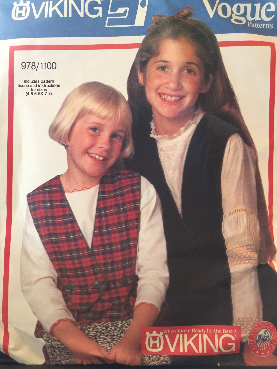 Vogue 978/1100 Girl's Split Skirt, Pants Detachable Bib & Top Sewing Pattern Size 4-5-6-6X-7-8 UNCUT