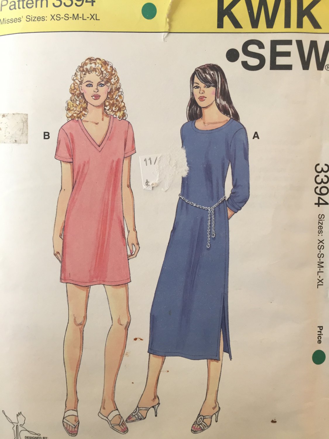 Kwik Sew 3394 T-Shirt Dress Sewing Pattern Misses Sizes XS, S, M, L, XL, By Kerstin Martensson