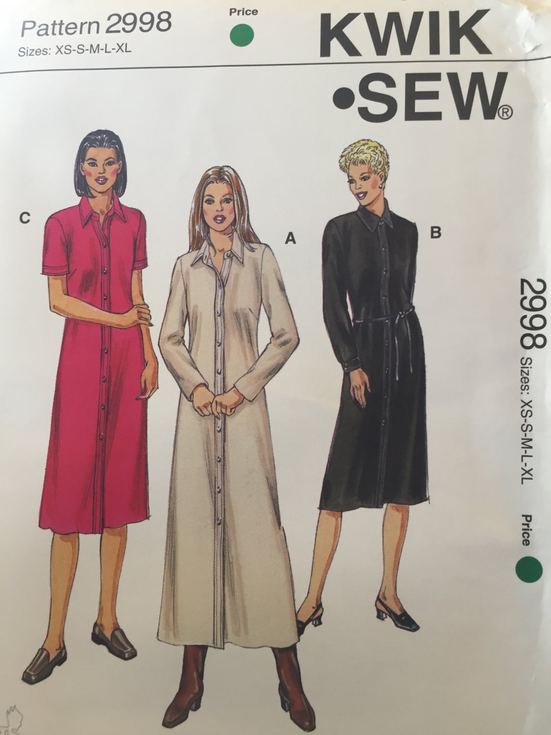 Kwik Sew 2998 Shirt Dress Sewing Pattern Misses Sizes XS, S, M, L, XL, By Kerstin Martensson