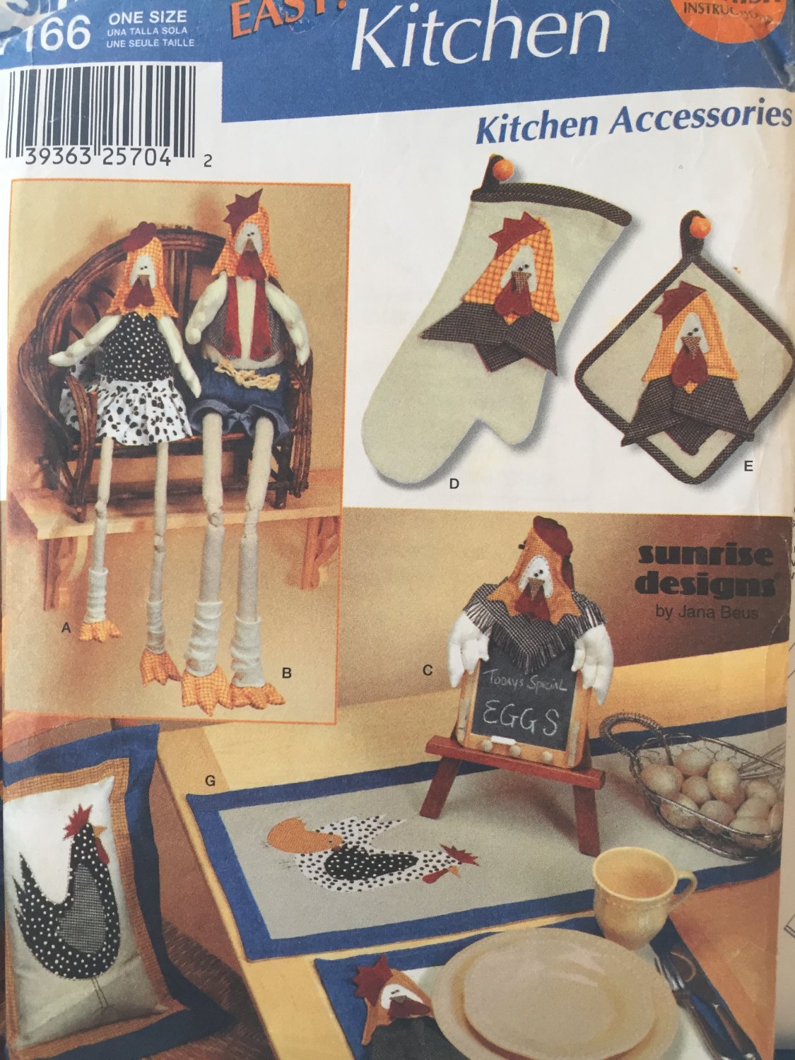 Chicken Kitchen Accessories Simplicity 7166 Pattern 2002 Country Decor
