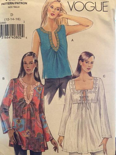 Vogue 8249 Misses Top Three versions sewing pattern Size 12 14 16
