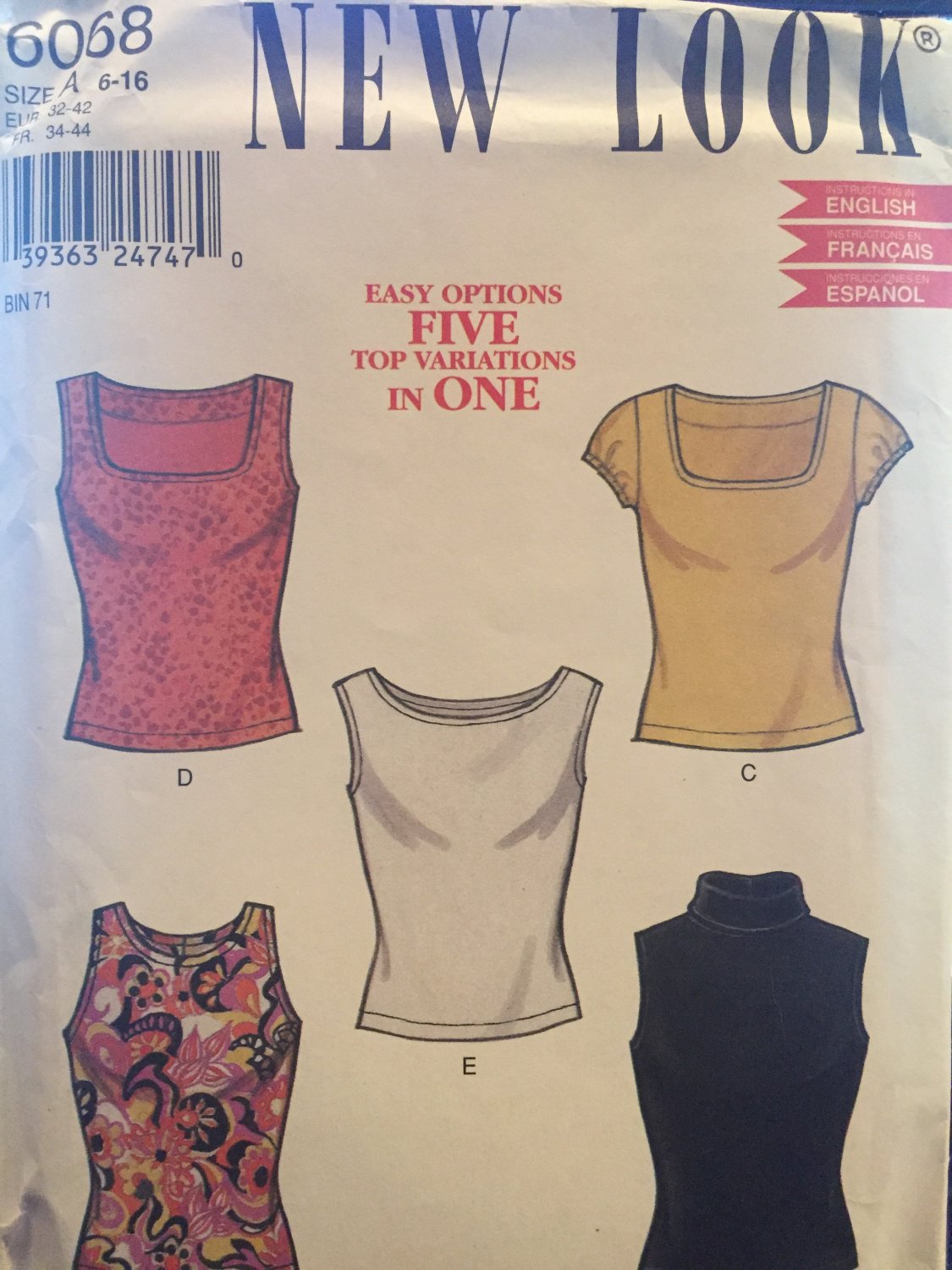 New Look 6068 Five variations Misses Tops Sewing Pattern sizes 6-16