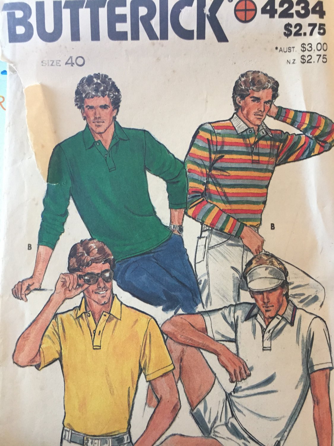 Butterick 4234 Sewing Pattern from 1980's. Men's Knit T-Shirt. Chest 40