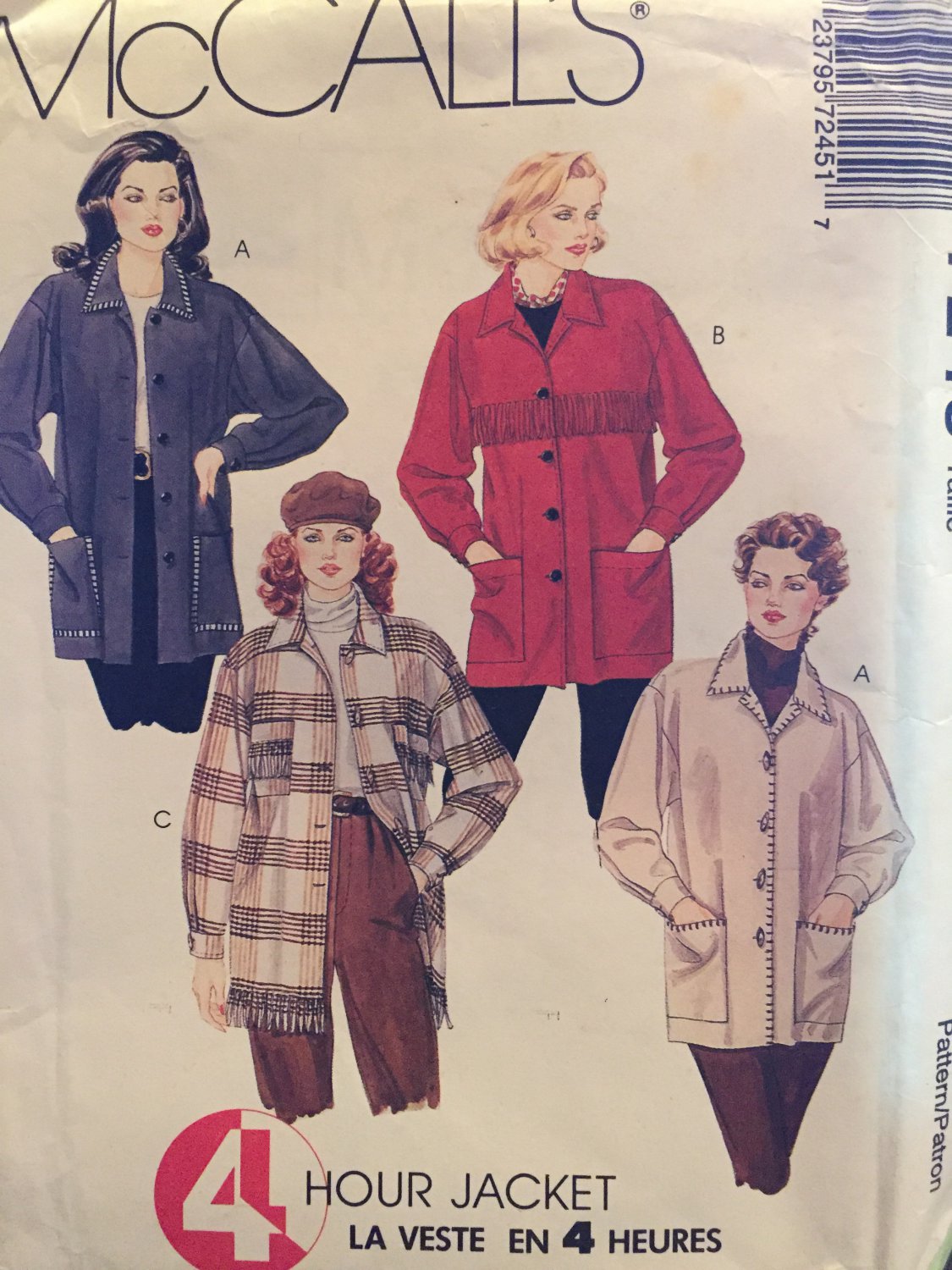 McCall's M7245 Sizes 4 - 14 Misses Unlined Jackets Boxy Jacket has long sleeves, patch pockets