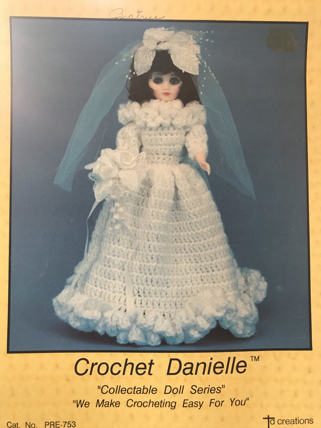 Crochet gown 15 inch Doll Danielle TD Creations Collectable Doll Series PRE-753  Bride Doll Gown