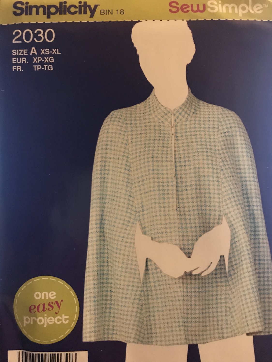 Simplicity 2030 Misses Sew Simple Cape Size XSM to XL Sewing Pattern