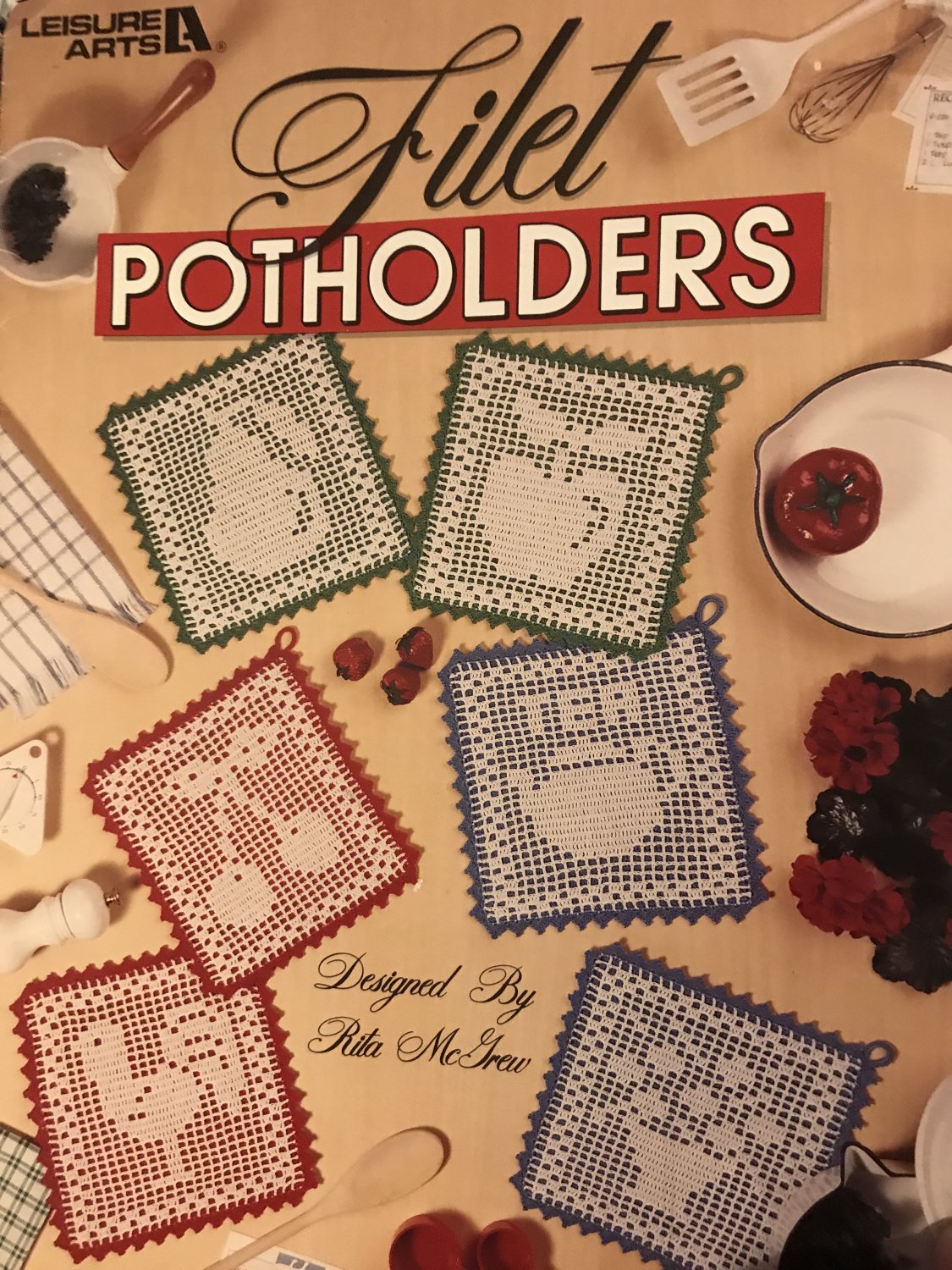 Filet PotHolders in Bedspread Weight Cotton Leisure Arts 2088