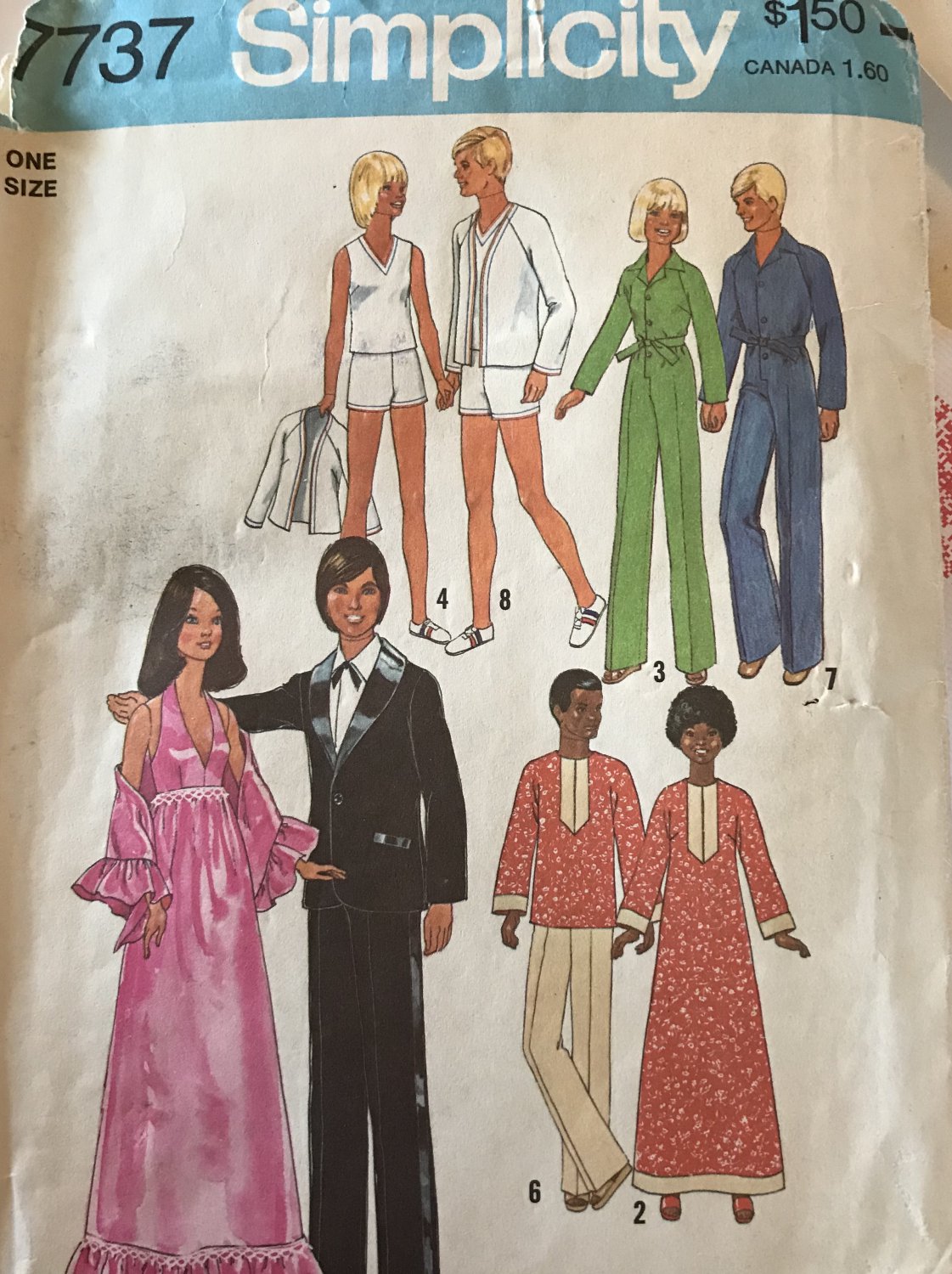 Simplicity 7737 Doll Clothes sewing pattern for 11 1/2" fashion doll Vintage 1976 UNCUT