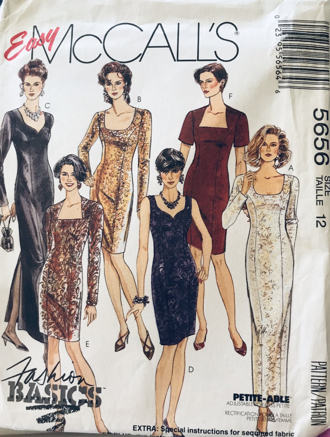 McCalls 5656 Misses Evening Dresses Fitted Sheath Size 12 Sewing Pattern