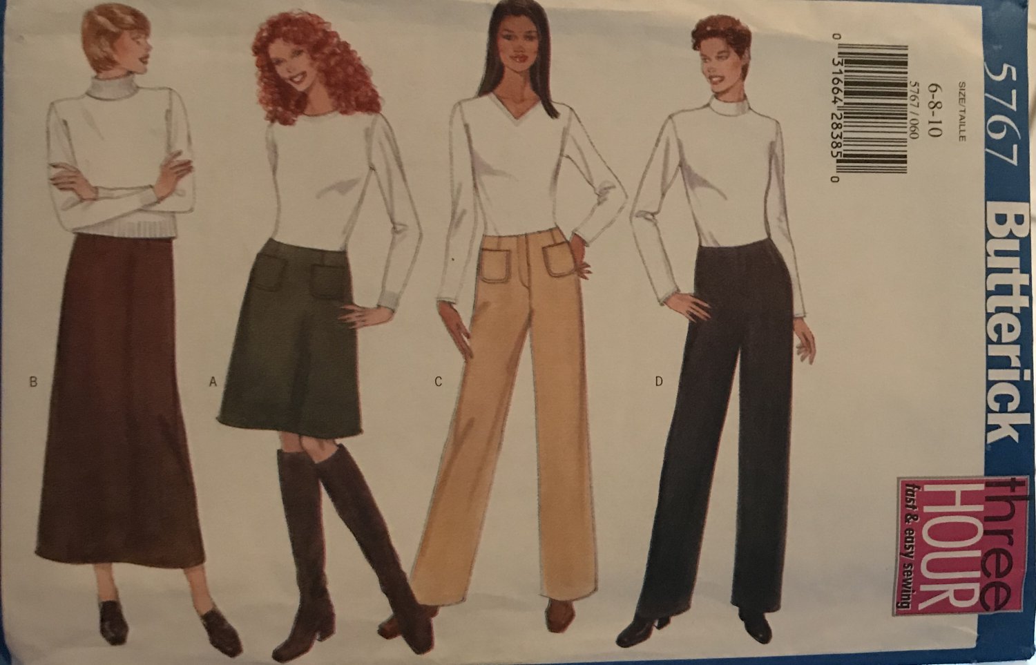 Butterick Sewing Pattern 5767 Misses' Petite Skirt, Straight Legged Pants Size 6-10