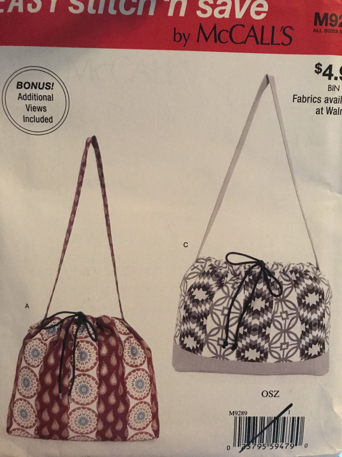 Bag Purse Pattern McCall's Stitch 'n Save Sewing Pattern M9289 9289 UNCUT