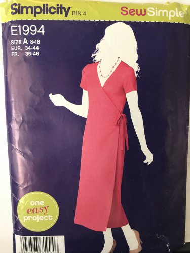Simplicity E1994 1994 Misses Wrap Dress Sizes 8-18 Sew Simple Sewing Pattern