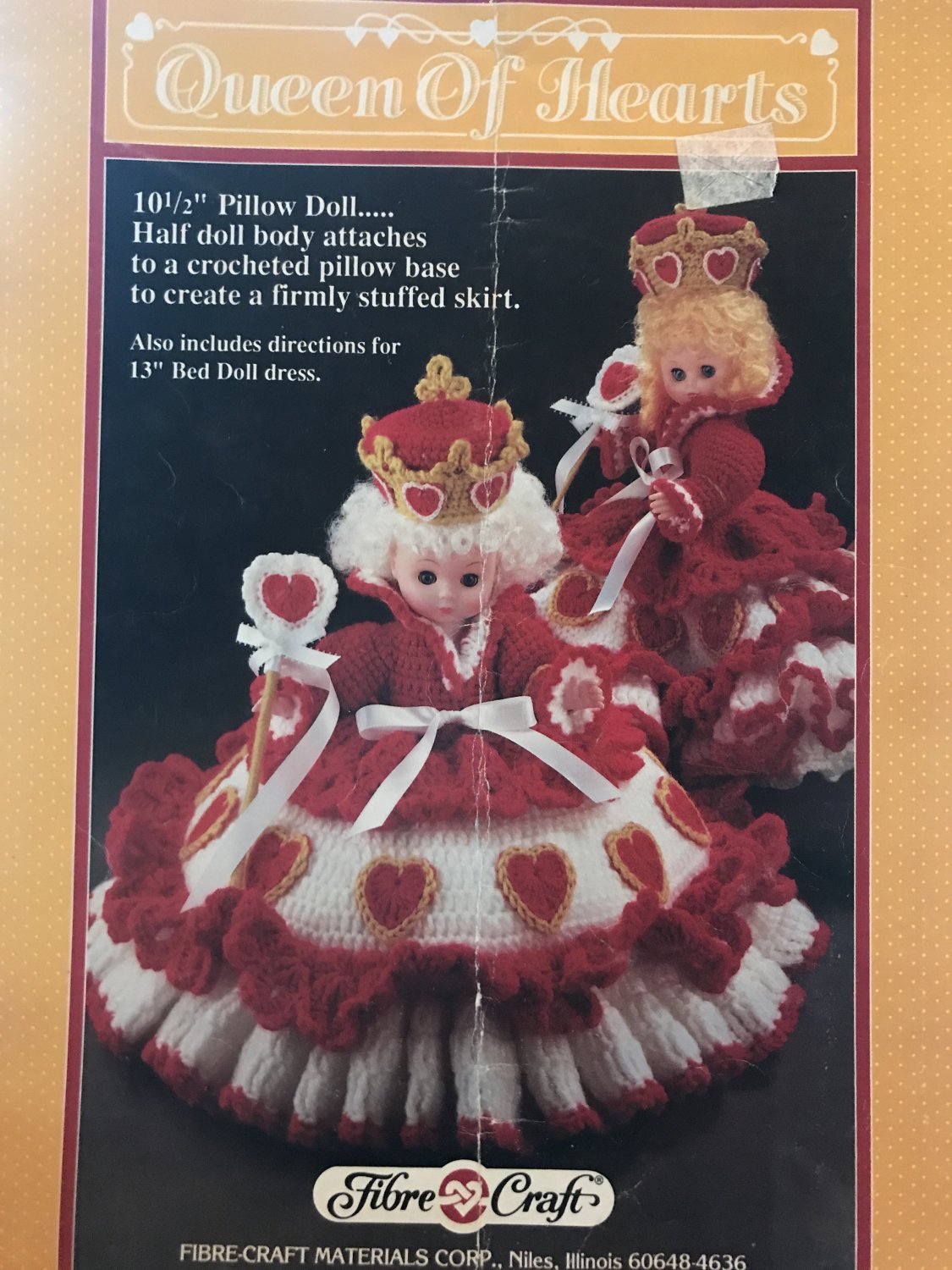 Fibre Craft Pillow Doll, Bed Doll Queen of Hearts FCM 161 Crochet Pattern