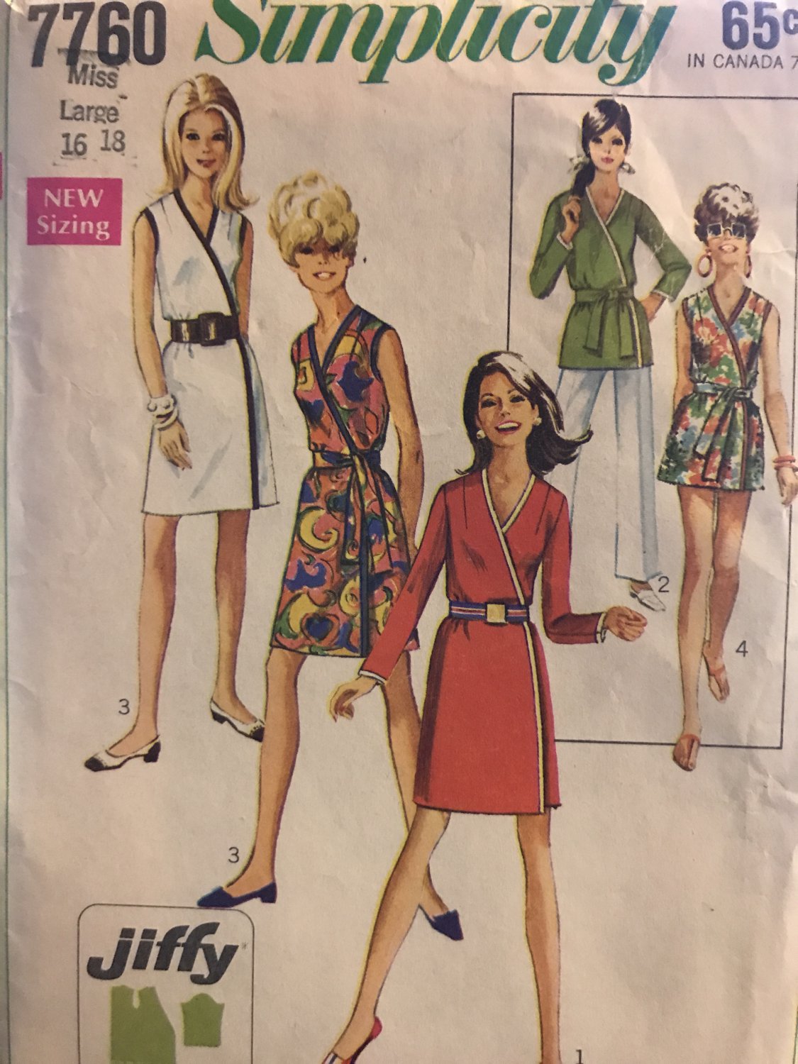 Simplicity 7760 Simple-To-Sew Misses' Jiffy Wrap-Dress or Top with Sash Size 16 18