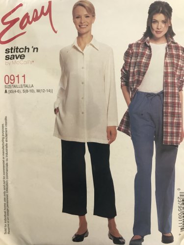 McCalls 0911 or 2836 Easy Stitch 'n Save Misses Top & Pants Sewing Pattern Size 4 - 14