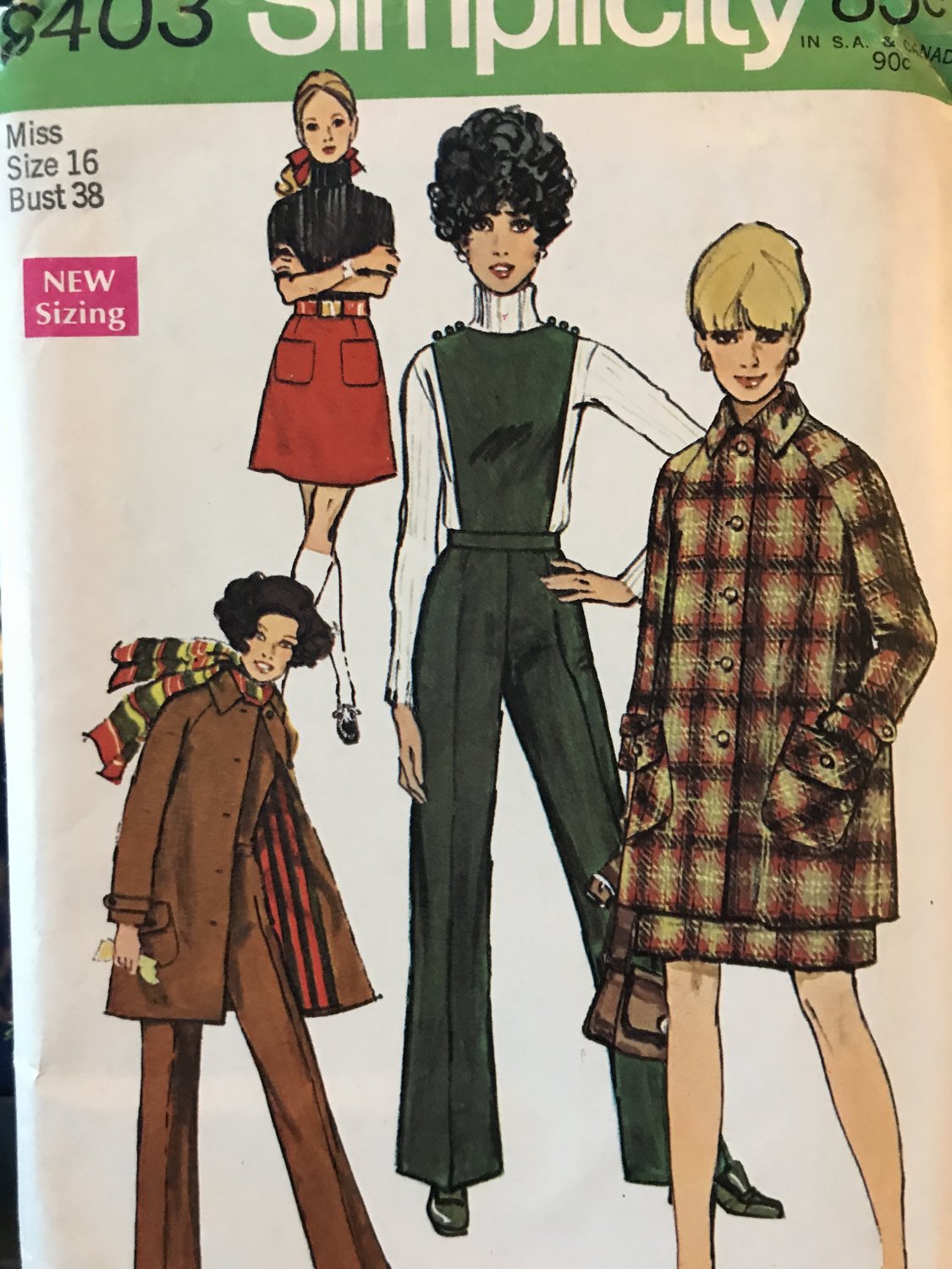 Simplicity 8403 Misses' Mini-Coat, Skirt and Pants with Detachable Bib Sewing Pattern Size 16