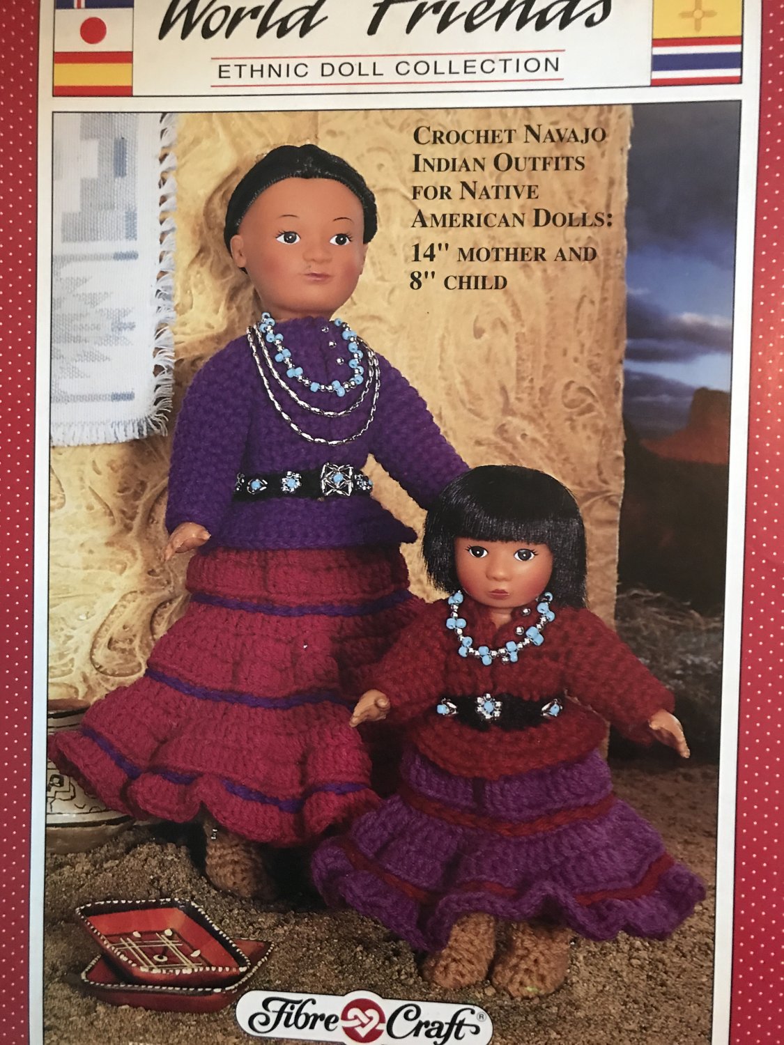World Friends Navajo Indian Dress outfits 14" mother 8" Child Crochet Pattern Fibre Craft FCM328