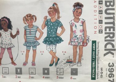 Butterick 3967 childs pullover dress top shorts leggings size 4 5 6 sewing pattern