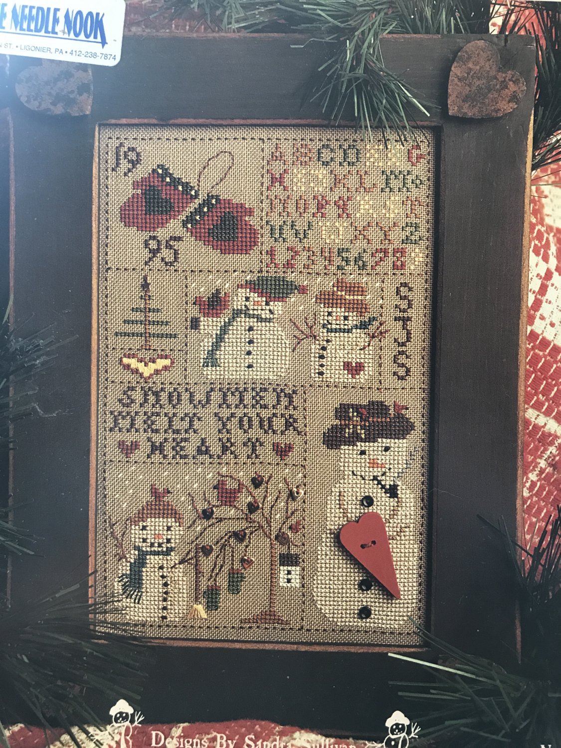 Cross Stitch Pattern Snowman Melt Your Heart Sampler by Sandra Sullivan Homespun Elegance