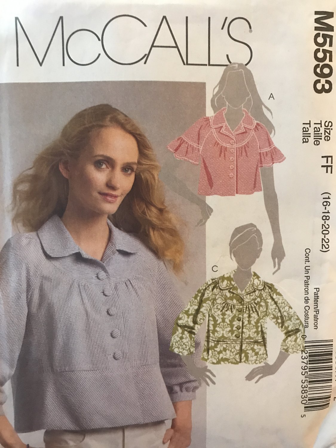 McCall's 5593 Misses Short Jacket Sewing Pattern Size 16 to 22