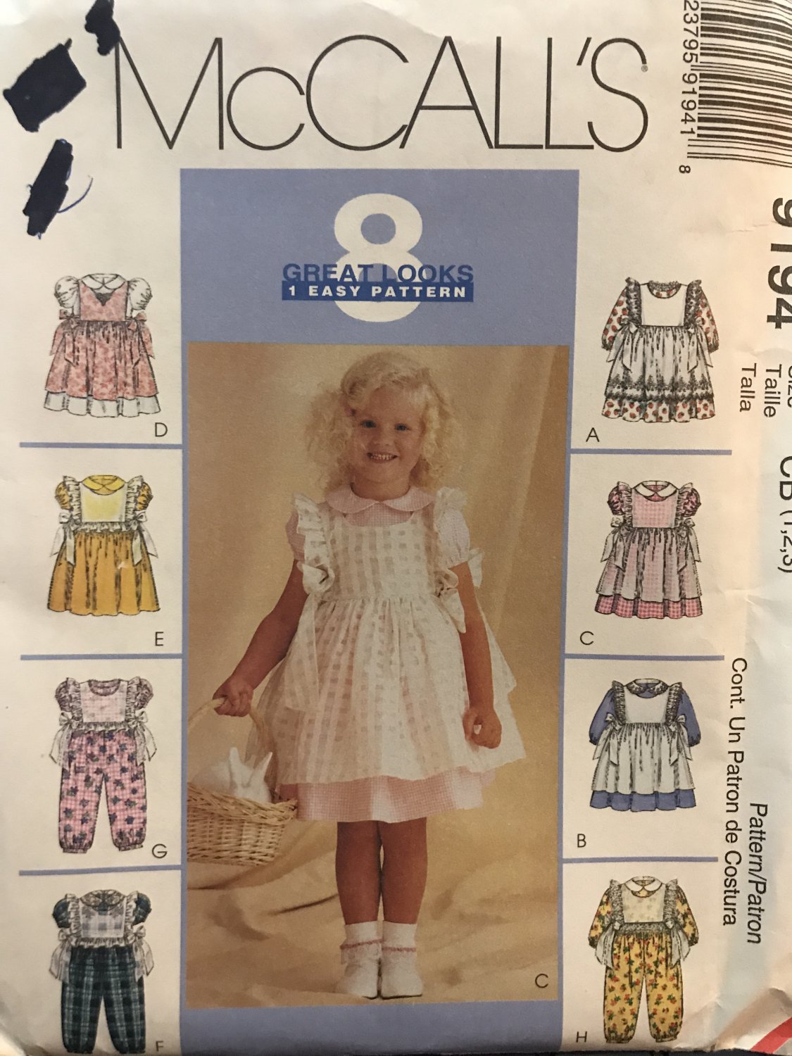 McCalls 9194 Toddlers' Dress Jumpsuit Pinafore and Pinny Sewing Pattern ...