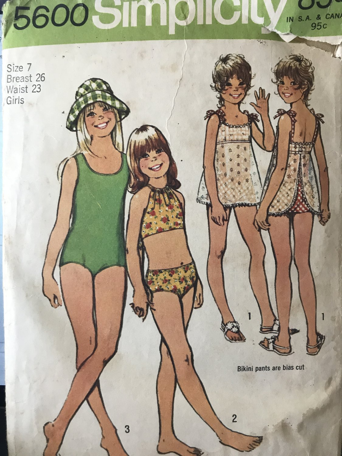 Simplicity 5600 Girls' Set of Bathing-Suits sewing pattern size 7