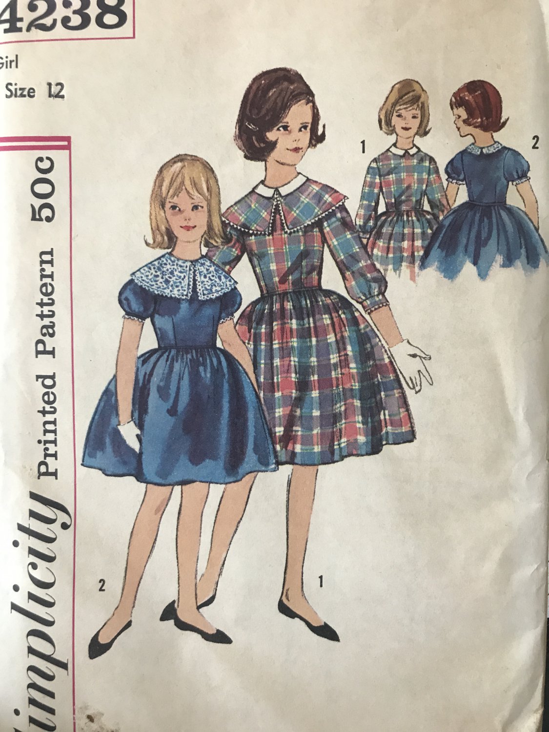 1960s One-Piece Dress Detachable Collar Simplicity 4238 Sewing Pattern size 12