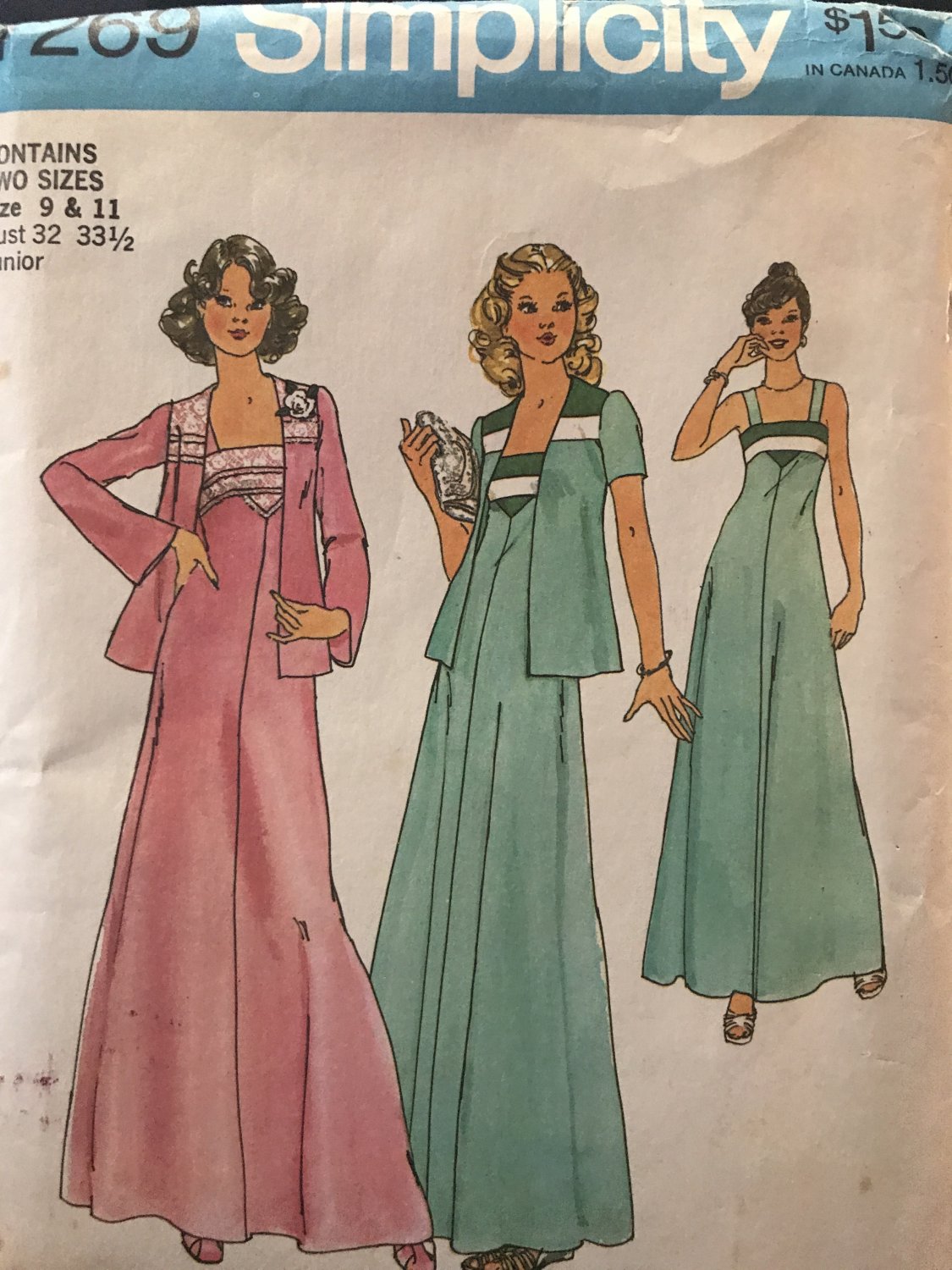 Simplicity 7269 Juniors' prom evening Dress and Unlined Jacket sewing Pattern Size 9 & 11
