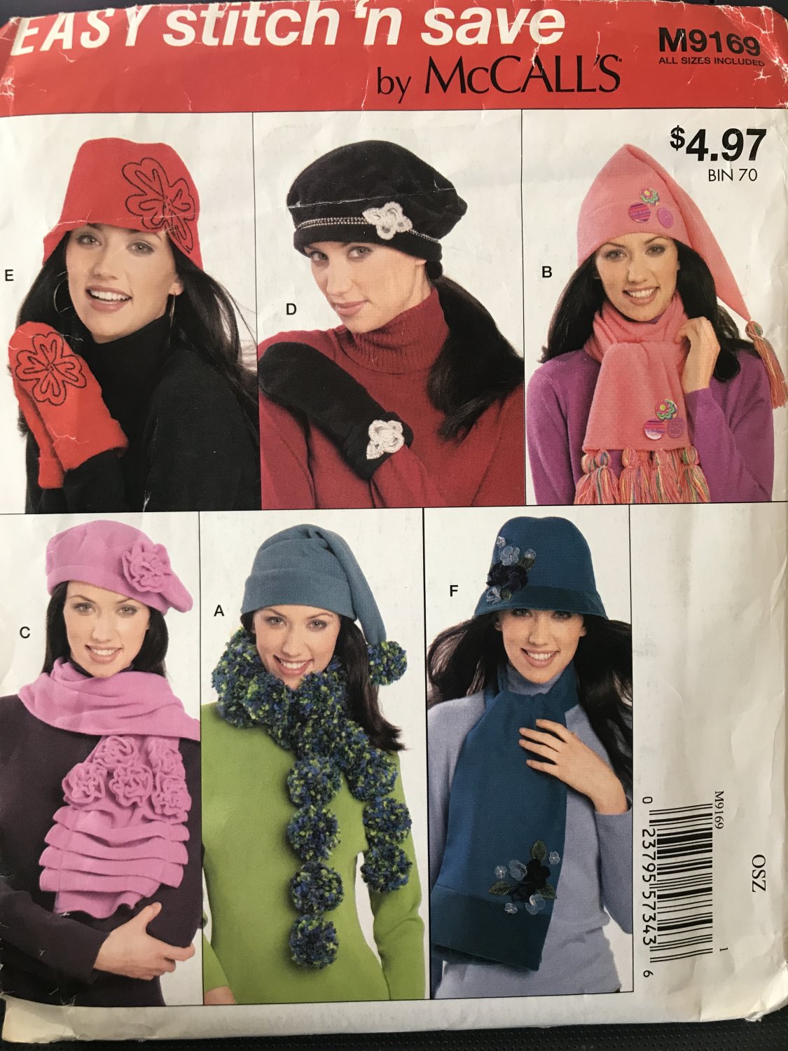 McCall's 9169 M9169 Hats Scarves and Mittens for Fleece fabric sewing ...