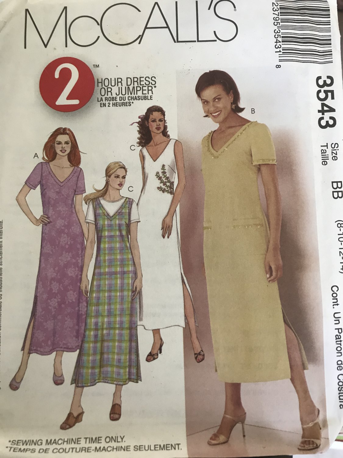 McCall's 3543 Misses'/ Misses' Petite Dress or Jumper Sizes 8, 10, 12, 14 UNCUT Pattern