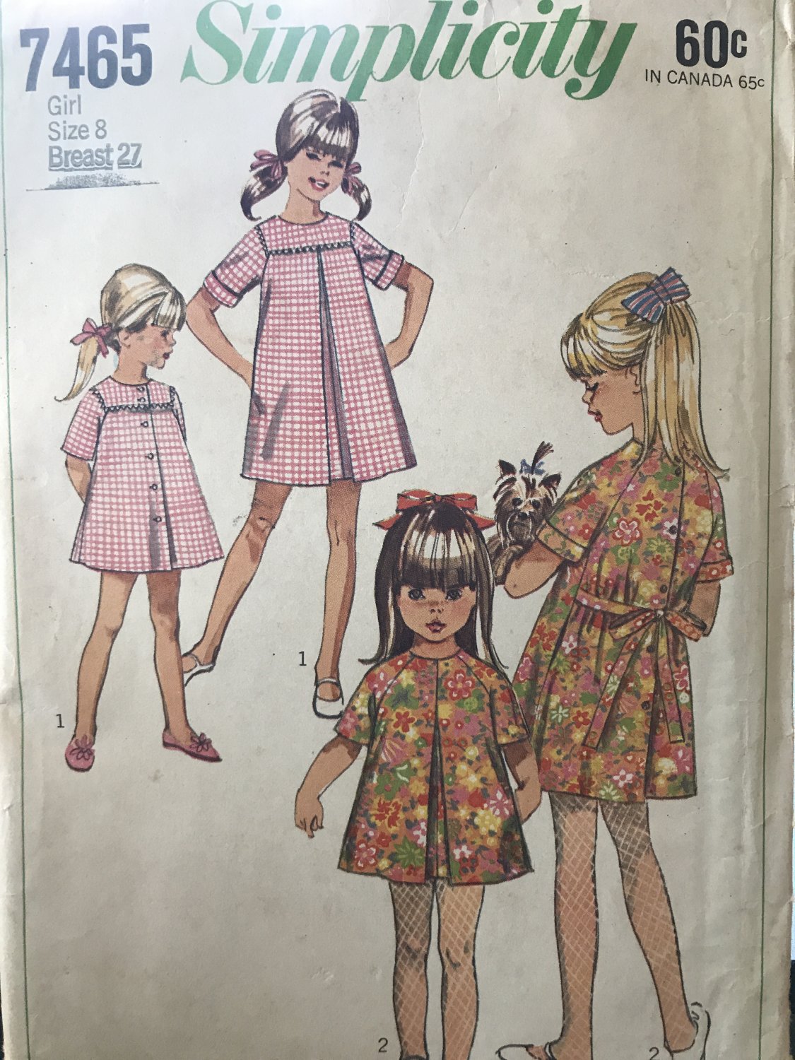 Simplicity 7465 Child's and Girl's Dress Size 8 bust 28¨ Vintage Sewing Pattern