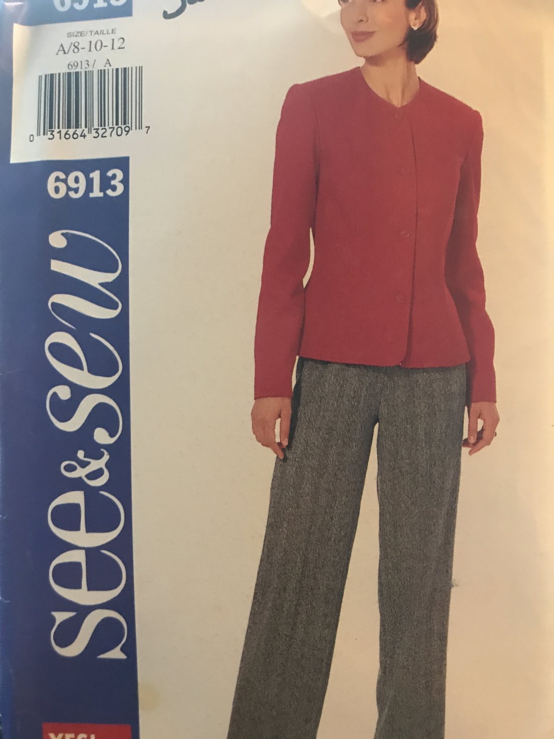 Butterick 6913 See & Sew Jacket and Pants sewing Pattern Size 8 - 10 - 12