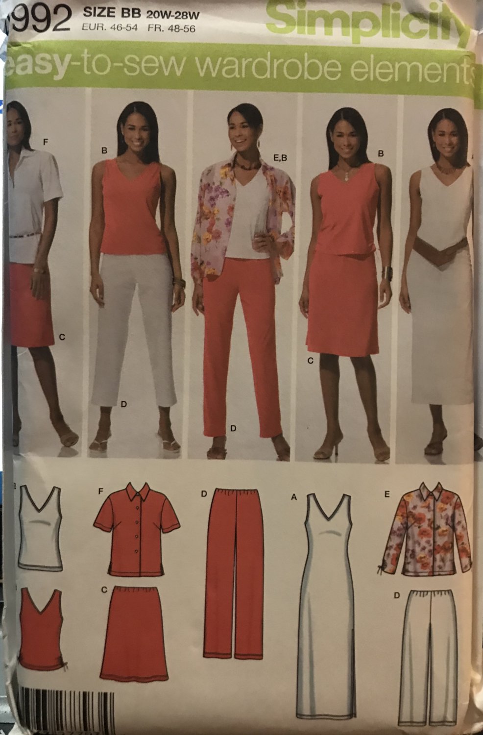 Simplicity Sewing Pattern 4992 Misses Knit Tank Dress Top Skirt and Pants Plus Size 20 - 28