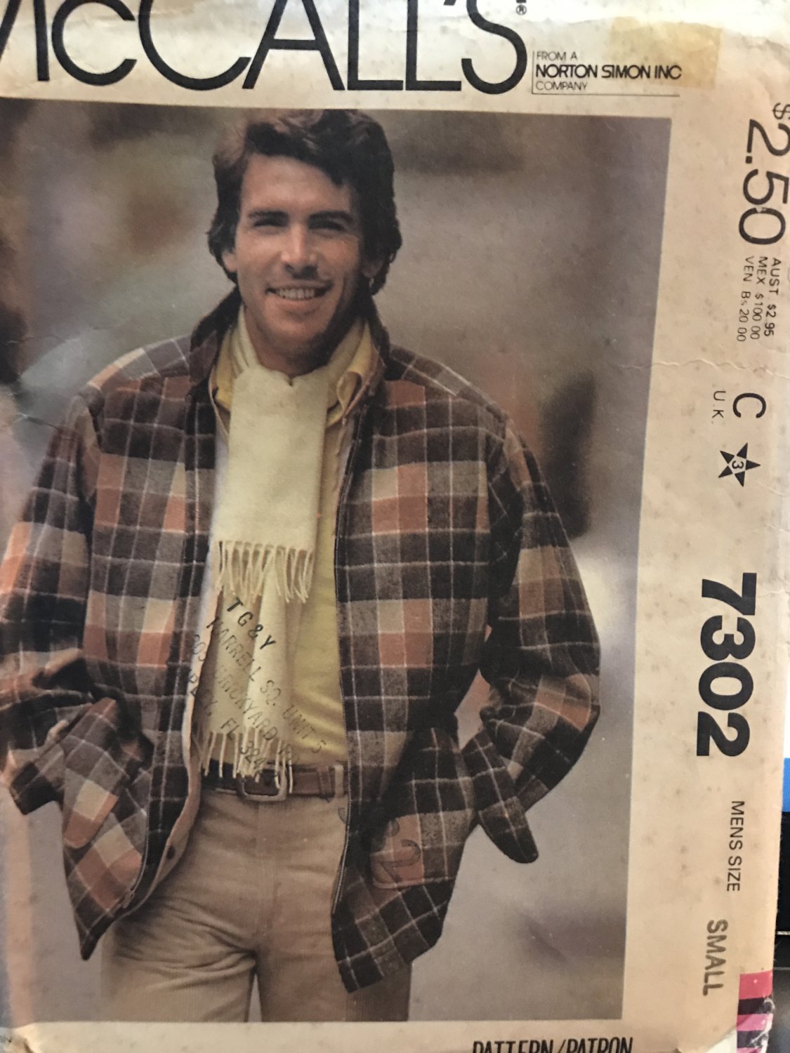 McCall's 7302 Men's Jacket Bomber Style Sewing Pattern size Small 34 - 36 chest