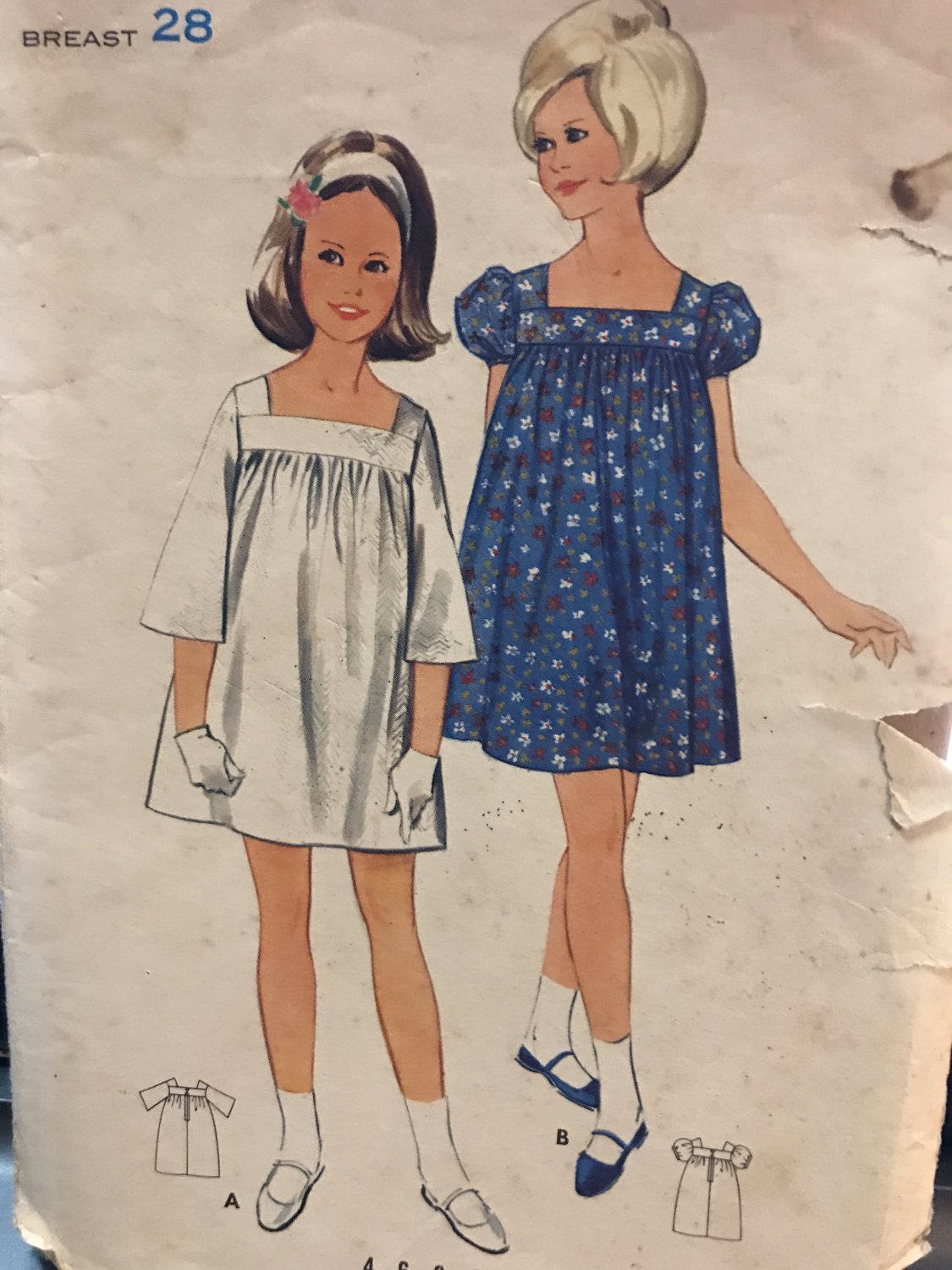 Vintage Butterick 4247 1960s girl's sewing pattern smock dress size 10