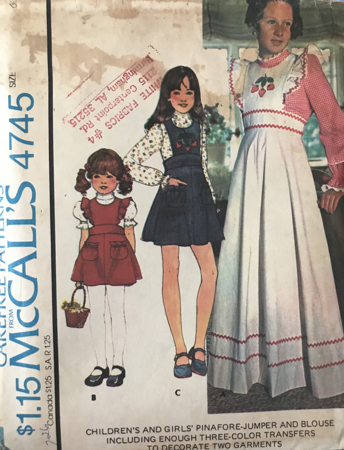 McCall's 4745 Children's and Girls' Pinafore Jumper and Blouse Sewing Pattern size 6