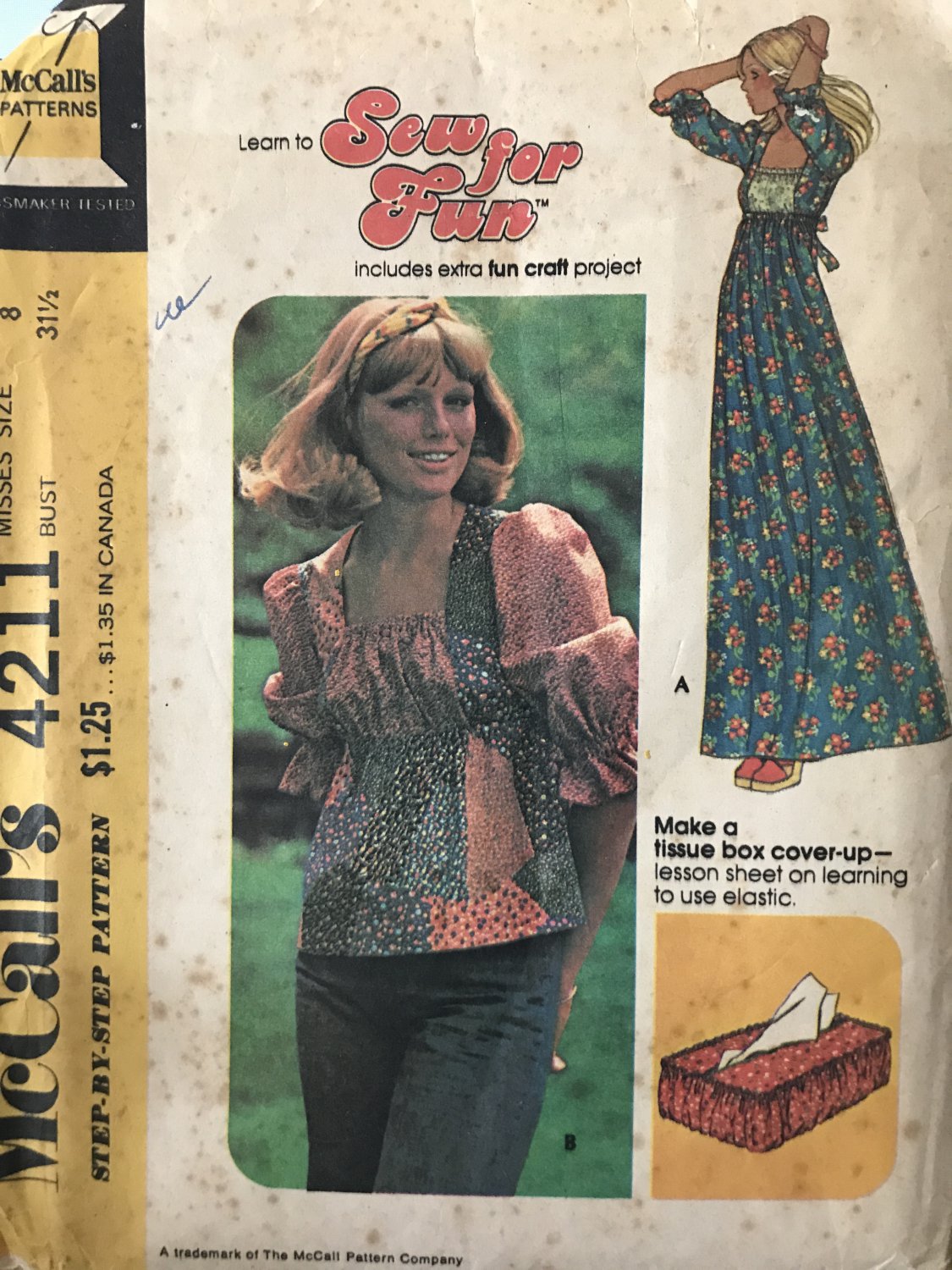 McCall's 4211 Misses' Dress or Top size 8 Includes Craft Project - Make a Tissue Box Sewing Pattern
