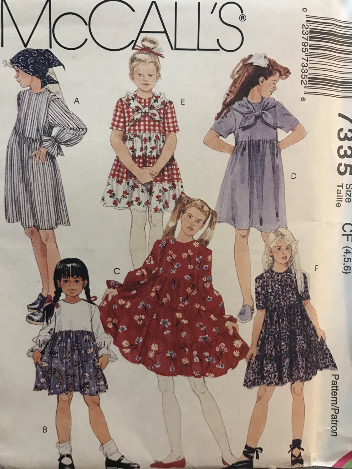 McCalls 7335 Childs Girls Dress and Scarf sewing pattern size 4 5 6