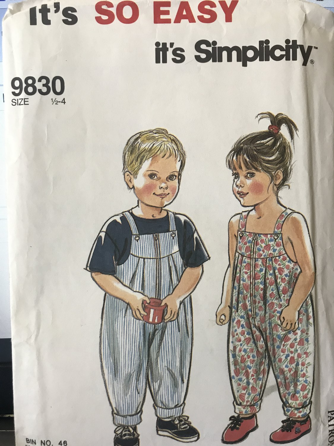 Simplicity 9832 Toddlers' Dungarees Overalls Sewing Pattern size 1/2 4
