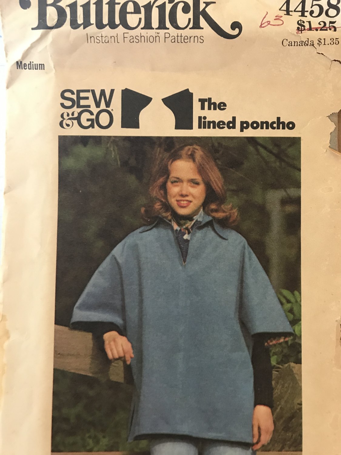Butterick 4458 Lined Poncho sewing pattern UNCUT Size M 12 - 14