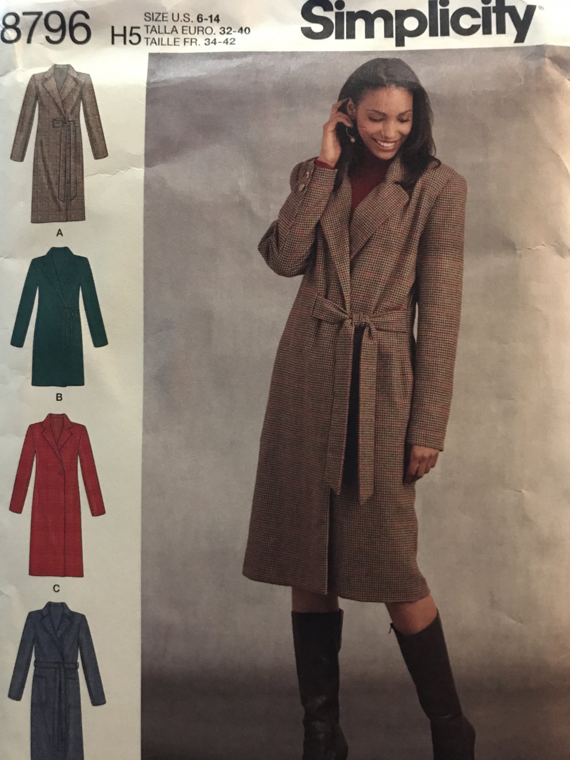 Simplicity 8796 Misses' Wrap Coat Sewing Pattern size 6 - 14