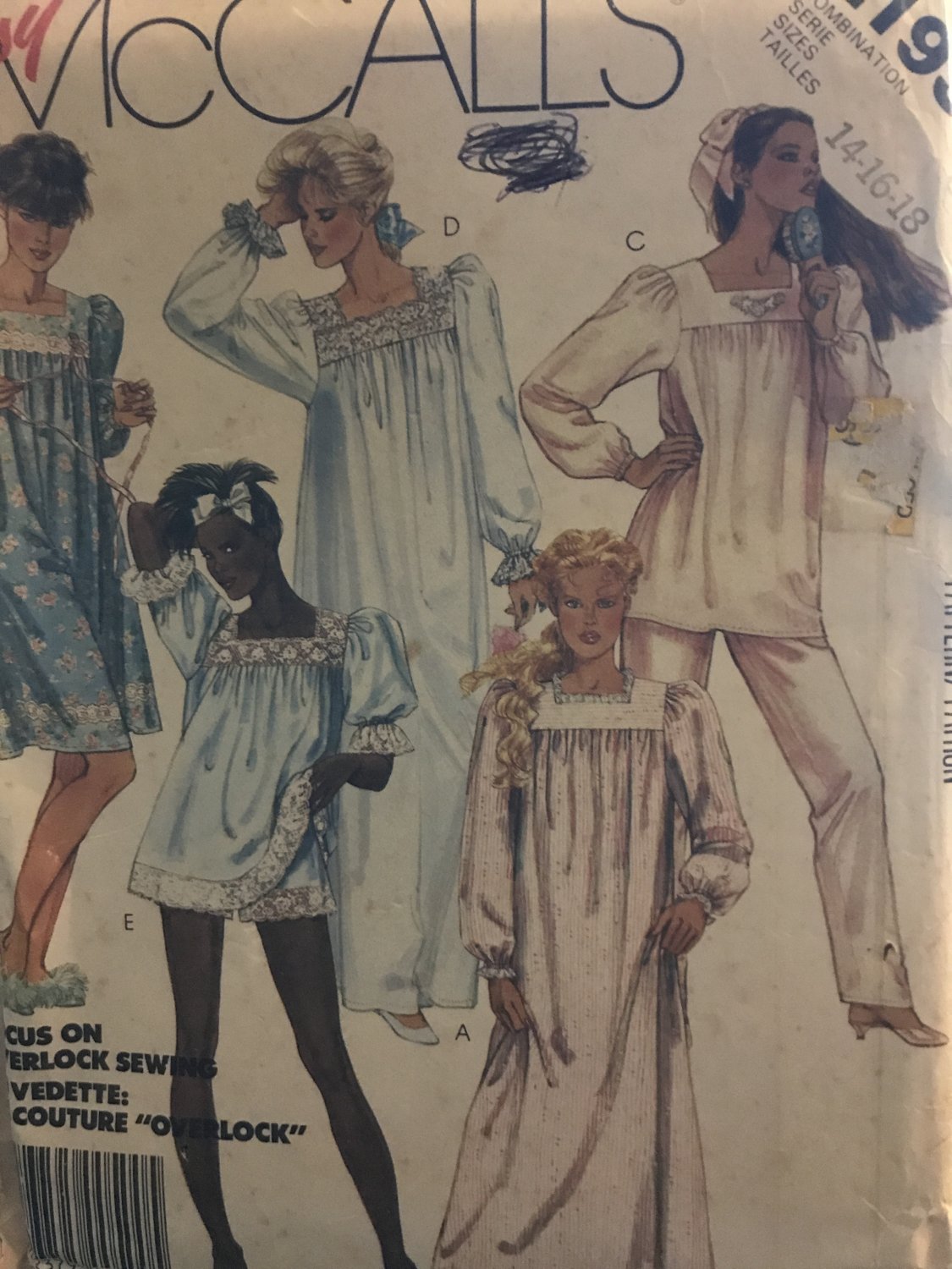 McCalls 2193 Long or short gathered pullover nightgowns or tops Size 14 16 18