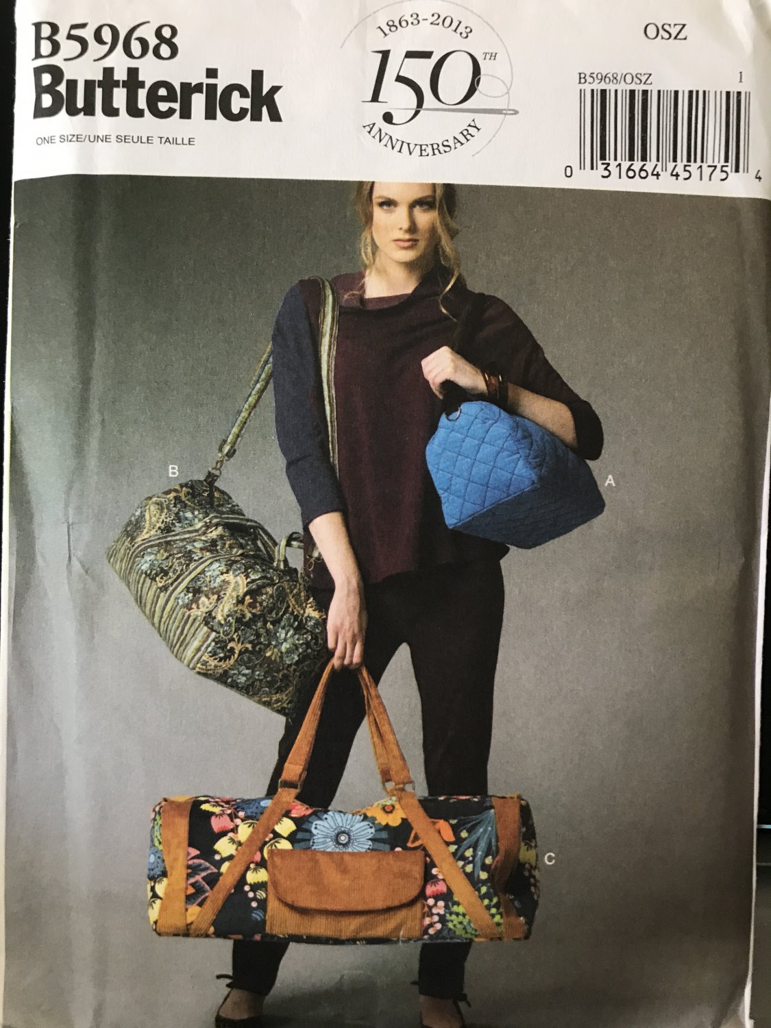 Butterick 5968 Satchel Duffel Bag in 3 sizes sewing pattern