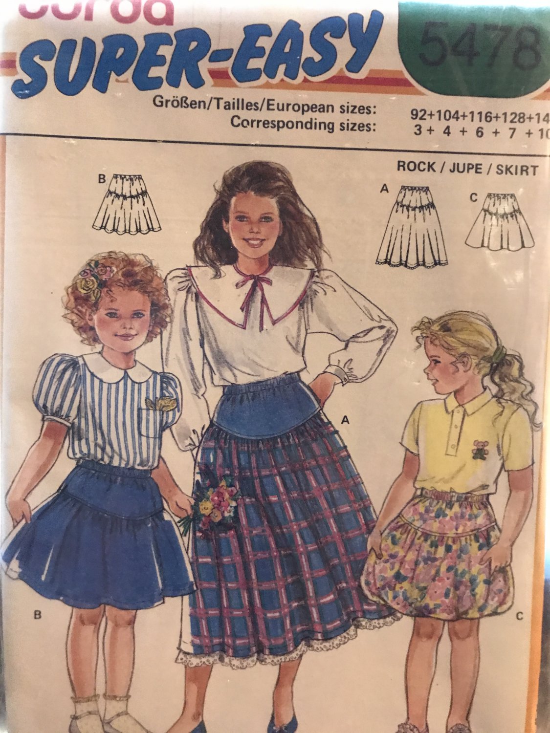 Burda 5478 Child's skirt pattern in 2 lengths, elastic waist sewing pattern sizes 3-10