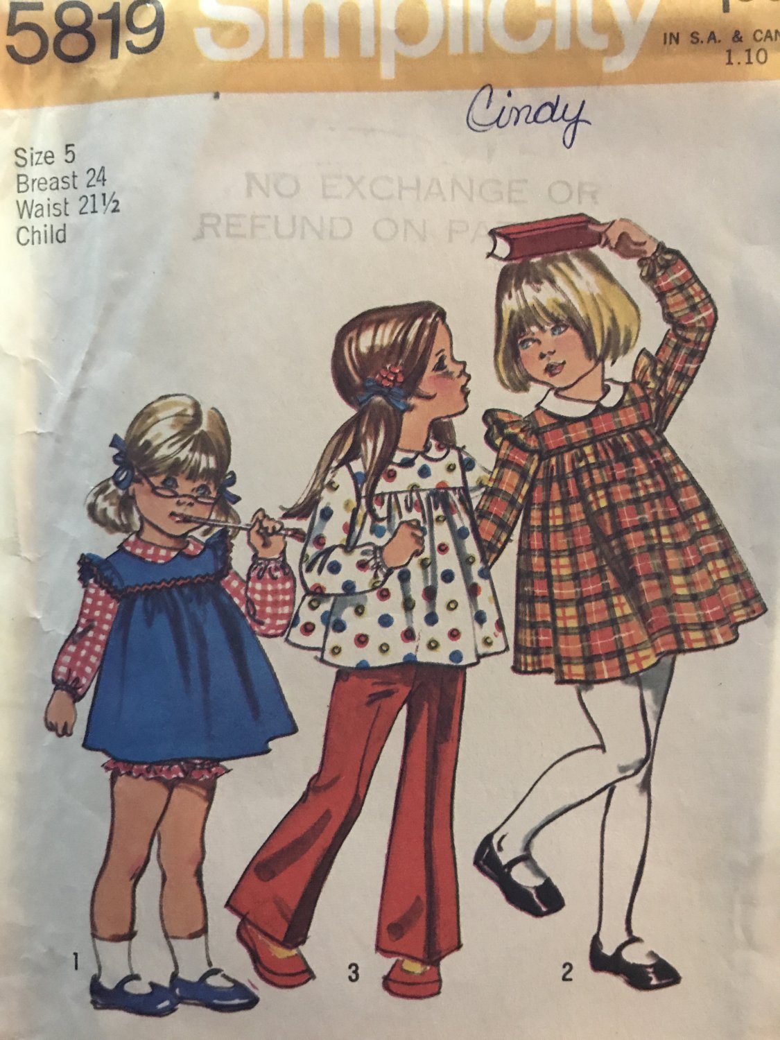 Simplicity 5819 Child's Dress or Tunic and Panties Sewing Pattern Size 5