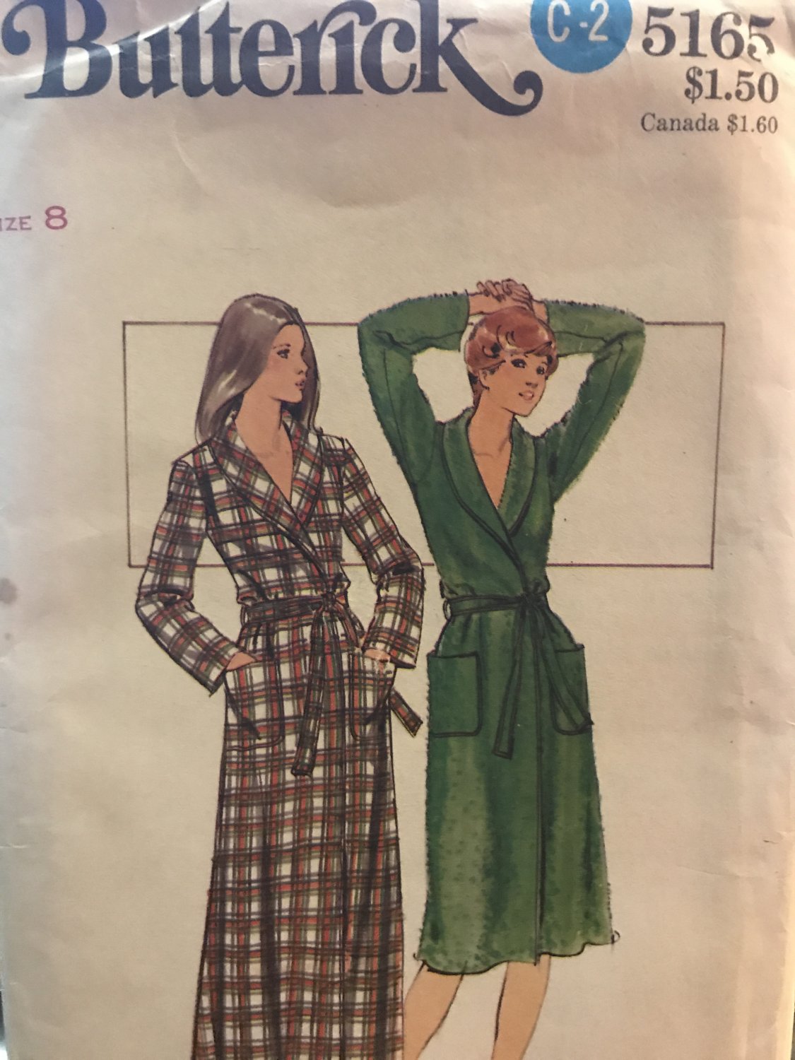 Butterick 5165 Misses' Robe Semi-fitted front wrapped robe in two lengths Sewing Pattern size 8