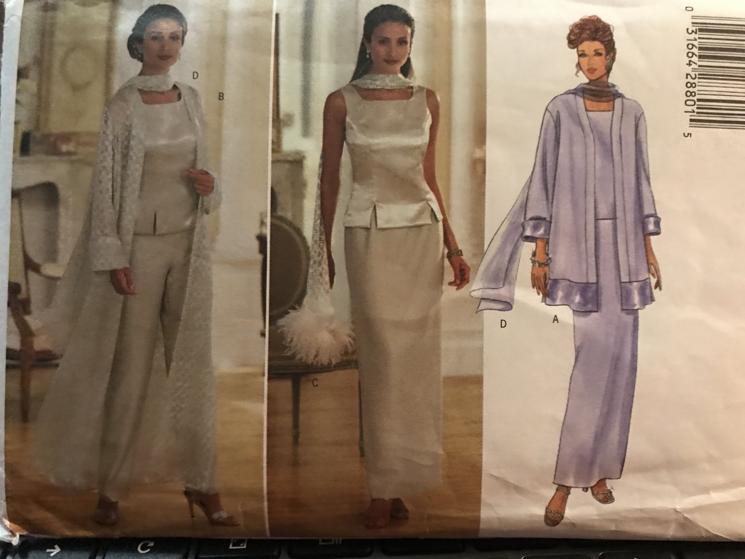 Misses Evening Wear Duster Top Skirt Pants Scarf Size 14 16 18 Butterick Sewing Pattern 5885