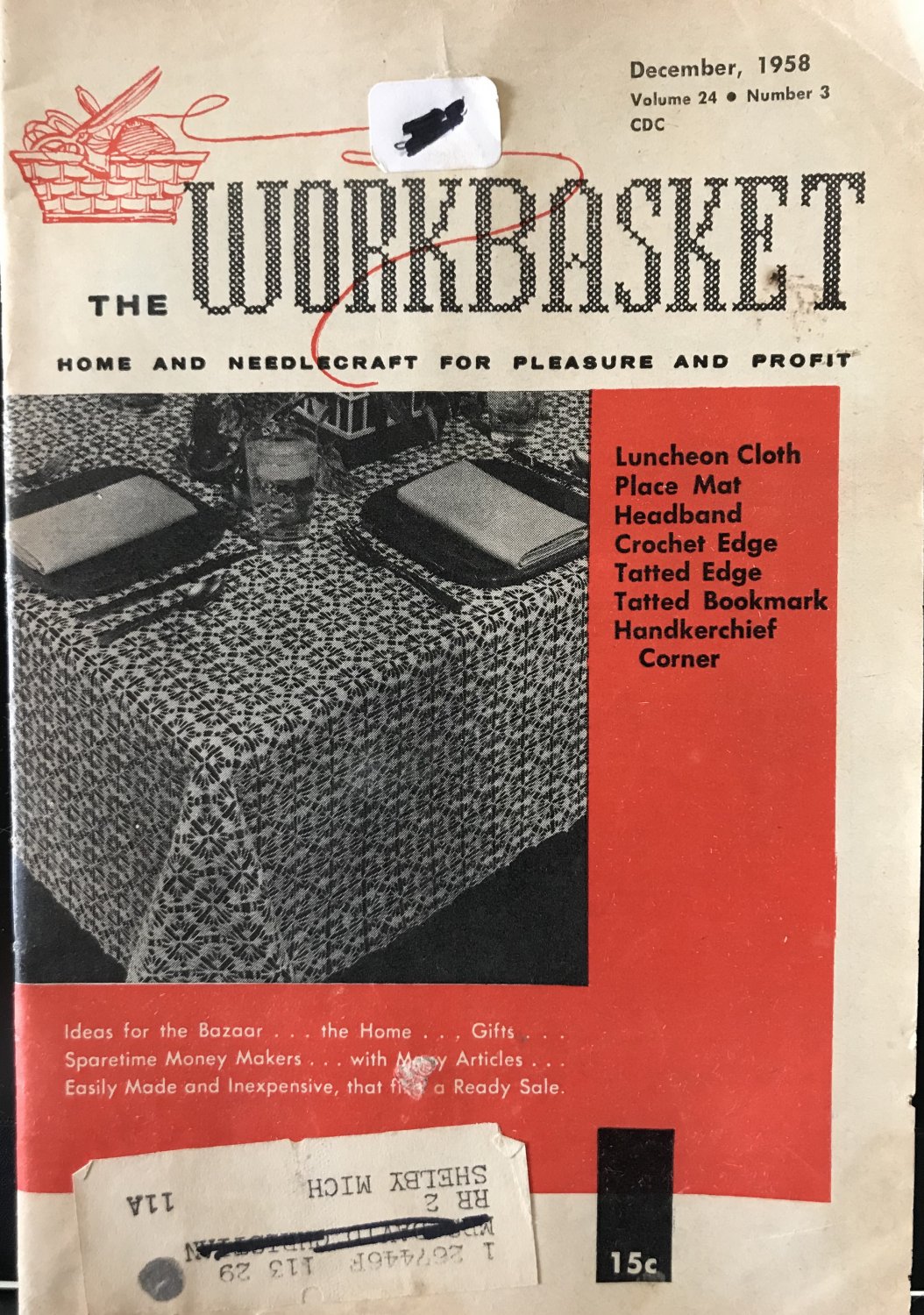 Workbasket Magazine December 1958 Vintage Patterns Tatted Cross